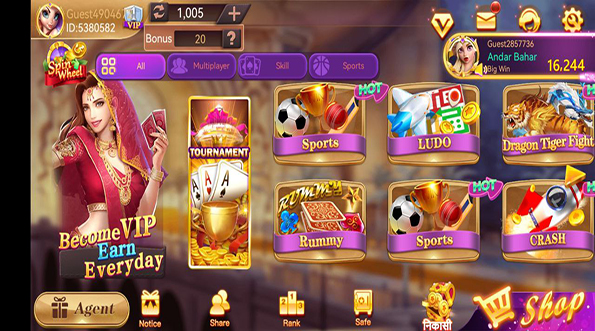 Teen Patti Palace App Home Page Bonus and Games.